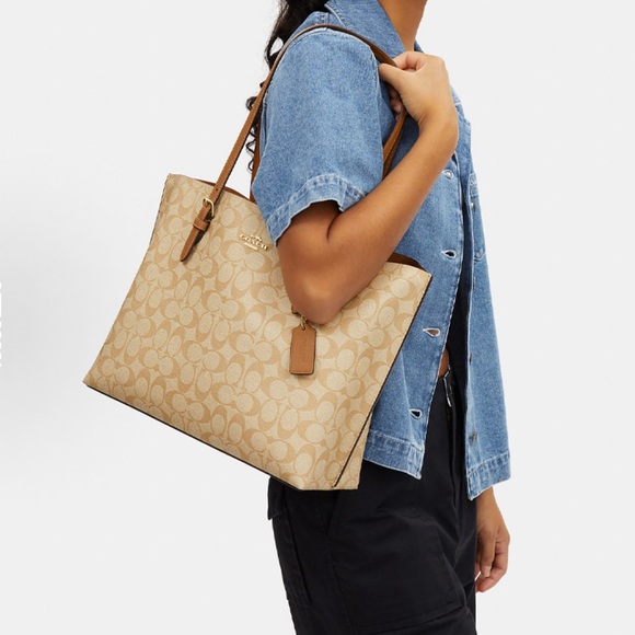 NWT COACH 1665 Mollie Tote Bag In Signature Canvas & Leather Light Khaki